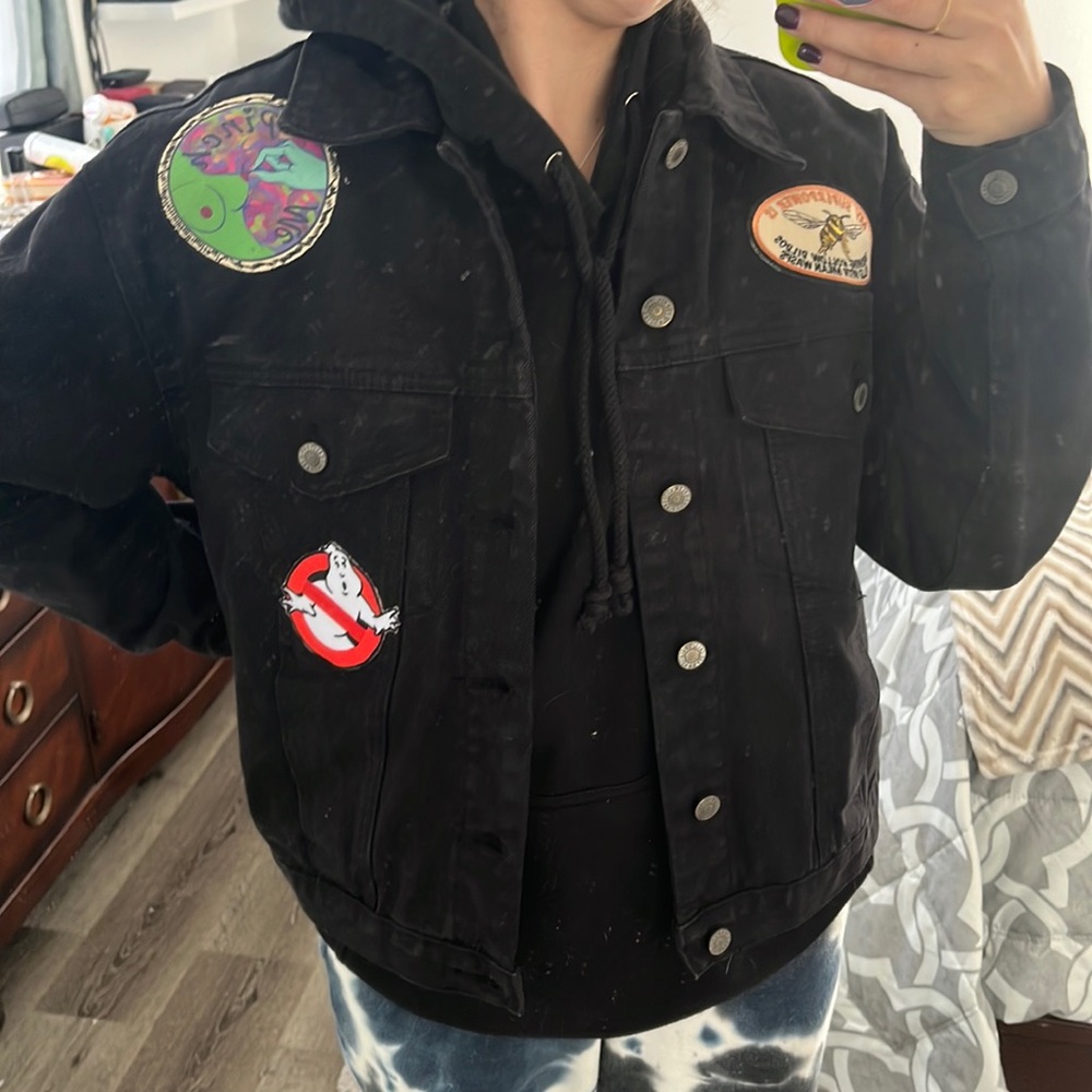 Brandy Melville black denim jacket with custom patches